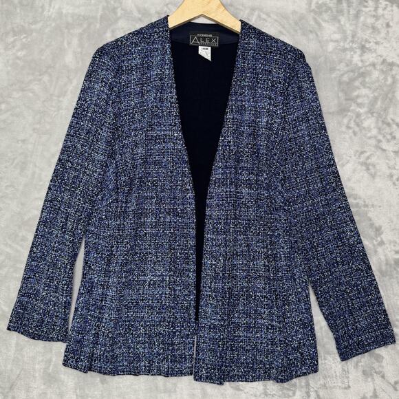 Alex Evenings Blazer Womens 16W Metallic Sparkle Open Front Jacket Long Sleeve - Picture 1 of 11